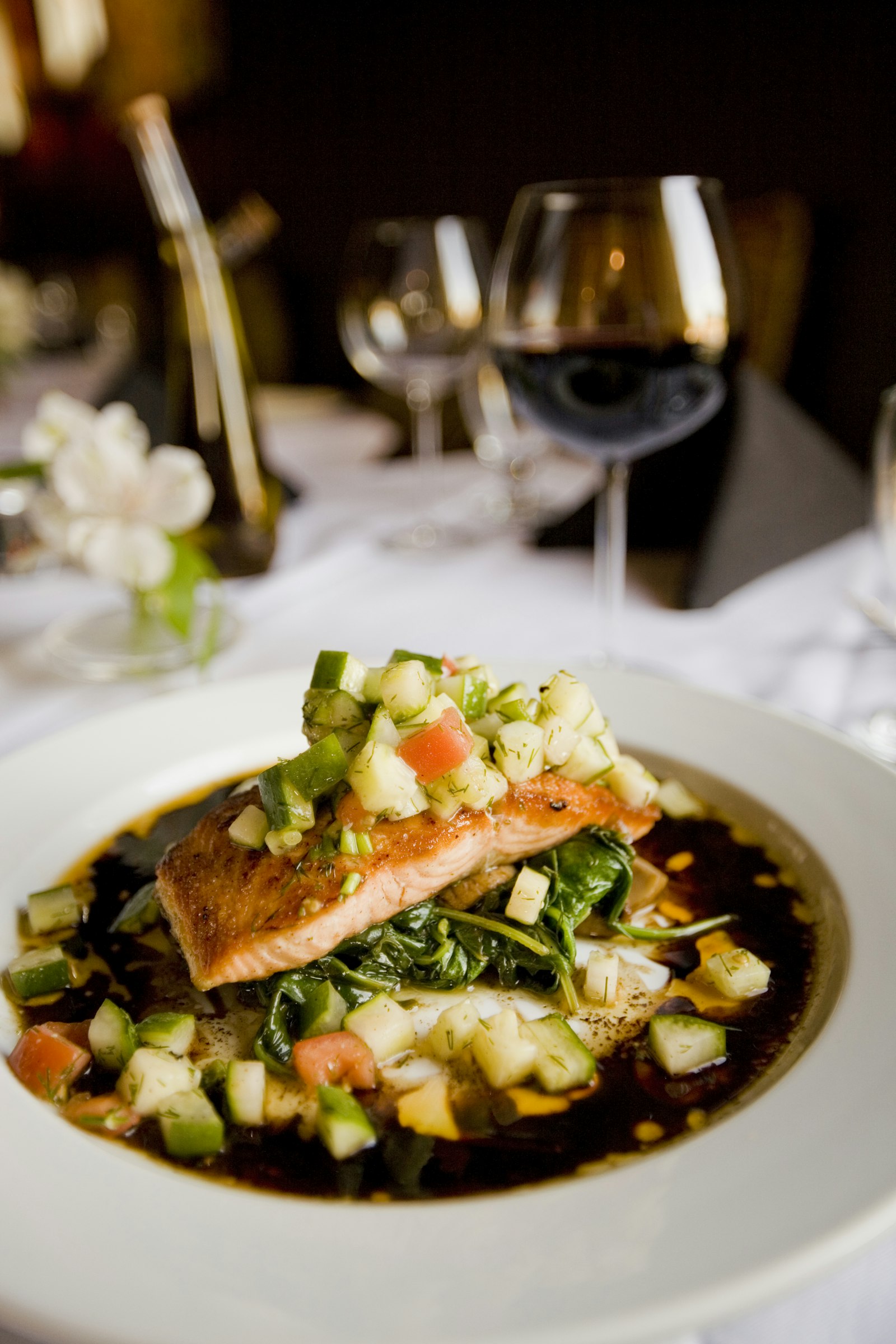 A beautifully plated salmon dish